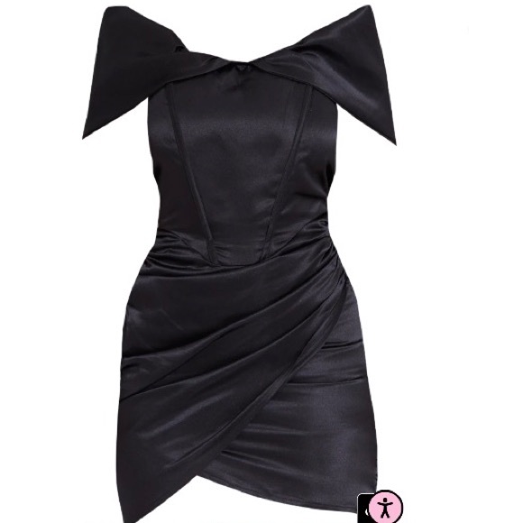 shape black ruched bardot bodycon dress PrettyLittleThing | Dresses | Shape Black Ruched Corset Detail Bardot  Bodycon Dress